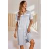 image:imageEkouaer Nightgowns for Women House Dress with Pockets Button Down Sleepshirt Short Sleeve Nightshirt HousecoatGrey Srtiped