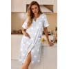 image:imageEkouaer Nightgowns for Women House Dress with Pockets Button Down Sleepshirt Short Sleeve Nightshirt HousecoatGrey Stars