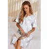 image:imageEkouaer Nightgowns for Women House Dress with Pockets Button Down Sleepshirt Short Sleeve Nightshirt HousecoatGrey Stars
