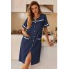 image:imageEkouaer Nightgowns for Women House Dress with Pockets Button Down Sleepshirt Short Sleeve Nightshirt HousecoatNavy