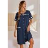 image:imageEkouaer Nightgowns for Women House Dress with Pockets Button Down Sleepshirt Short Sleeve Nightshirt HousecoatNavy