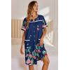 image:imageEkouaer Nightgowns for Women House Dress with Pockets Button Down Sleepshirt Short Sleeve Nightshirt HousecoatNavy Flower