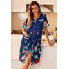 image:imageEkouaer Nightgowns for Women House Dress with Pockets Button Down Sleepshirt Short Sleeve Nightshirt HousecoatNavy Flower
