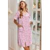 image:imageEkouaer Nightgowns for Women House Dress with Pockets Button Down Sleepshirt Short Sleeve Nightshirt HousecoatPink Floral