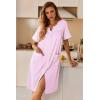 image:imageEkouaer Nightgowns for Women House Dress with Pockets Button Down Sleepshirt Short Sleeve Nightshirt HousecoatPink Striped