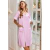 image:imageEkouaer Nightgowns for Women House Dress with Pockets Button Down Sleepshirt Short Sleeve Nightshirt HousecoatPink Striped
