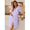 image:imageEkouaer Nightgowns for Women House Dress with Pockets Button Down Sleepshirt Short Sleeve Nightshirt HousecoatPurple Floral