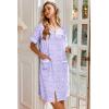 image:imageEkouaer Nightgowns for Women House Dress with Pockets Button Down Sleepshirt Short Sleeve Nightshirt HousecoatPurple Floral