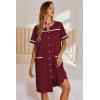 image:imageEkouaer Nightgowns for Women House Dress with Pockets Button Down Sleepshirt Short Sleeve Nightshirt HousecoatWine Red