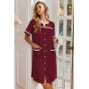 image:imageEkouaer Nightgowns for Women House Dress with Pockets Button Down Sleepshirt Short Sleeve Nightshirt HousecoatWine Red