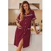 image:imageEkouaer Nightgowns for Women House Dress with Pockets Button Down Sleepshirt Short Sleeve Nightshirt HousecoatWine Red