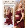 image:imageEkouaer Nursing Nightgown 3 In 1 Maternity Nightgown Short Sleeve Nursing Gown Breasfeeding Sleepwear Delivery DressWine Red