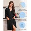 image:imageEkouaer Robes for Women Knee Length Kimono Bathrobe Lightweight 34 Sleeve Sleepwear Soft Loungewear with Pockets SXXLBlack