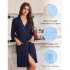 image:imageEkouaer Robes for Women Knee Length Kimono Bathrobe Lightweight 34 Sleeve Sleepwear Soft Loungewear with Pockets SXXLNavy