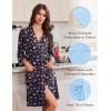 image:imageEkouaer Robes for Women Knee Length Kimono Bathrobe Lightweight 34 Sleeve Sleepwear Soft Loungewear with Pockets SXXLNavy Blue Floral