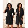 image:imageEkouaer Short Robes for Women Lightweight Bathrobe Kimono Robes Knee Length 34 Sleeve Swiss Polka Dot Soft Robe with PocketsBlack