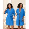 image:imageEkouaer Short Robes for Women Lightweight Bathrobe Kimono Robes Knee Length 34 Sleeve Swiss Polka Dot Soft Robe with PocketsBlue