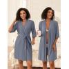 image:imageEkouaer Short Robes for Women Lightweight Bathrobe Kimono Robes Knee Length 34 Sleeve Swiss Polka Dot Soft Robe with PocketsGrey