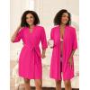 image:imageEkouaer Short Robes for Women Lightweight Bathrobe Kimono Robes Knee Length 34 Sleeve Swiss Polka Dot Soft Robe with PocketsHot Pink