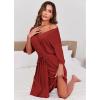 image:imageEkouaer Short Robes for Women Lightweight Kimono Robes Knit Bathrobe Soft Sleepwear with Pockets SXXLWine Red