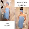 image:imageEkouaer Towel Wrap for Women with Hair Towel Lightweight Knee Length Spa Body Bath Adjustable Closure Bathrobe with PocketBaby Blue