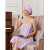 image:imageEkouaer Towel Wrap for Women with Hair Towel Lightweight Knee Length Spa Body Bath Adjustable Closure Bathrobe with PocketLavender