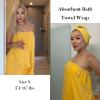 image:imageEkouaer Towel Wrap for Women with Hair Towel Lightweight Knee Length Spa Body Bath Adjustable Closure Bathrobe with PocketLemon Yellow