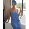 image:imageEkouaer Towel Wrap for Women with Hair Towel Lightweight Knee Length Spa Body Bath Adjustable Closure Bathrobe with PocketNavy Blue