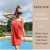 image:imageEkouaer Waffle Robes For Women Bath Wraps Lightweight Knee Length Soft Shower Robe with Pocket SLCoral