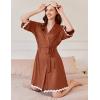 image:imageEkouaer Women Kimono Robe 34 Sleeves Loungewear Dress Knee Length Sleepwear Pockets Housecoat Short Bathrobe SXXLCcaramel