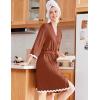 image:imageEkouaer Women Kimono Robe 34 Sleeves Loungewear Dress Knee Length Sleepwear Pockets Housecoat Short Bathrobe SXXLCcaramel