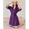 image:imageEkouaer Women Kimono Robe 34 Sleeves Loungewear Dress Knee Length Sleepwear Pockets Housecoat Short Bathrobe SXXLCpurple