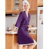 image:imageEkouaer Women Kimono Robe 34 Sleeves Loungewear Dress Knee Length Sleepwear Pockets Housecoat Short Bathrobe SXXLCpurple