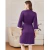 image:imageEkouaer Women Kimono Robe 34 Sleeves Loungewear Dress Knee Length Sleepwear Pockets Housecoat Short Bathrobe SXXLCpurple
