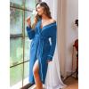 image:imageEkouaer Women Kimono Robes Full Length Knit Bathrobe Lightweight Soft Sleepwear Vneck Casual Ladies Loungewear SXXLBlue