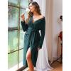 image:imageEkouaer Women Kimono Robes Full Length Knit Bathrobe Lightweight Soft Sleepwear Vneck Casual Ladies Loungewear SXXLDeep Green