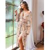 image:imageEkouaer Women Kimono Robes Full Length Knit Bathrobe Lightweight Soft Sleepwear Vneck Casual Ladies Loungewear SXXLFloral Beige