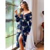 image:imageEkouaer Women Kimono Robes Full Length Knit Bathrobe Lightweight Soft Sleepwear Vneck Casual Ladies Loungewear SXXLFloral Navy