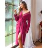 image:imageEkouaer Women Kimono Robes Full Length Knit Bathrobe Lightweight Soft Sleepwear Vneck Casual Ladies Loungewear SXXLHot Pink