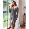image:imageEkouaer Women Kimono Robes Full Length Knit Bathrobe Lightweight Soft Sleepwear Vneck Casual Ladies Loungewear SXXLMedium Gray