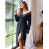 image:imageEkouaer Women Kimono Robes Full Length Knit Bathrobe Lightweight Soft Sleepwear Vneck Casual Ladies Loungewear SXXLNavy Blue