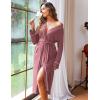 image:imageEkouaer Women Kimono Robes Full Length Knit Bathrobe Lightweight Soft Sleepwear Vneck Casual Ladies Loungewear SXXLPurplish Red