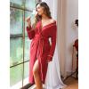 image:imageEkouaer Women Kimono Robes Full Length Knit Bathrobe Lightweight Soft Sleepwear Vneck Casual Ladies Loungewear SXXLRed
