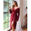 image:imageEkouaer Women Kimono Robes Full Length Knit Bathrobe Lightweight Soft Sleepwear Vneck Casual Ladies Loungewear SXXLWine Red
