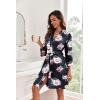 image:imageEkouaer Women Kimono Robes Knee Length Knit Bathrobe Lightweight Soft Sleepwear Vneck Casual Ladies LoungewearBlack Floral