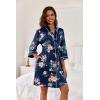 image:imageEkouaer Women Kimono Robes Knee Length Knit Bathrobe Lightweight Soft Sleepwear Vneck Casual Ladies LoungewearNavy Blue Floral