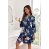 image:imageEkouaer Women Kimono Robes Knee Length Knit Bathrobe Lightweight Soft Sleepwear Vneck Casual Ladies LoungewearNavy Blue Floral