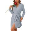 image:imageEkouaer Women Robe Ribbed Knit Soft Bathrobe Knee Length Robes Stretchy Short Sleepwear with PocketsLight Blue