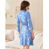 image:imageEkouaer Women Robes Shawl Collar Bathrobe Short Kimono Robe Soft Knit Bathrobes Ladies Sleepwear with Pockets SXXLBlue White Bird