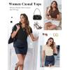 image:imageEkouaer Women Short Sleeve Shirts Lightweight Basic Tops Ribbed Knit Outfit Tees Crew Neck TShirts Work Out BlouseBeigeBrownBlack